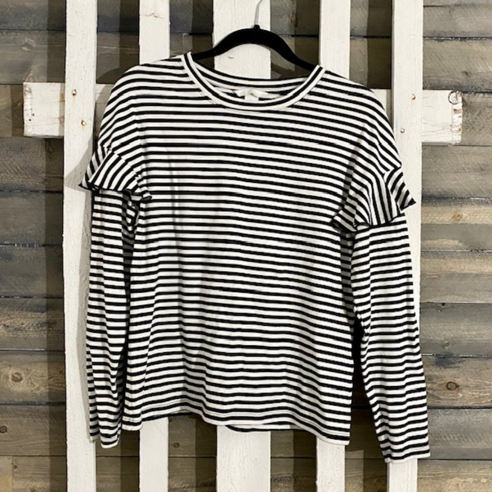 H&M Stiped Shirt with Ruffed Shoulder